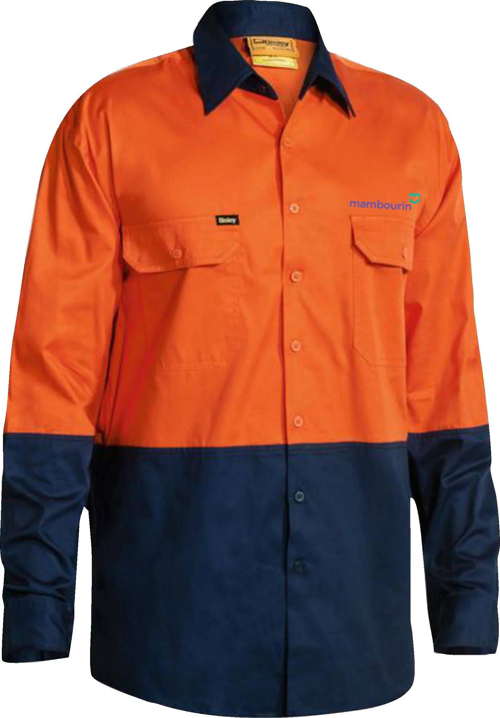Hi Vis Orange/Navy Shirt Cotton Drill, Long Sleeve